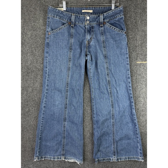 Levis Premium Womens 32 Blue Noughties Bell Low Rise Jeans Flare Wide Leg Denim - Picture 2 of 13
